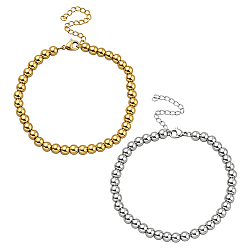 Золотой & Цвет Нержавеющей Стали 2шт. 2 цвета браслеты из шариков из нержавеющей стали для женщин, золотые и нержавеющая сталь цвет, 7-1/8 дюйм (18 см), 1 шт / цвет