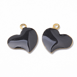 Black Brass Charms, Enamelled Sequins, Raw(Unplated), Heart, Black, 10x11x1.5mm, Hole: 1mm