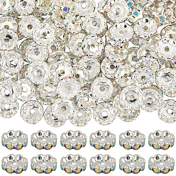 Хрусталь AB 120 шт. Латунные бусины-распорки со стразами, класс А, волнистый край, рондель, хрусталь AB, 12x4 мм