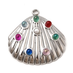 Нержавеющая Сталь Цвет 304 подвески из нержавеющей стали, формы раковины, со стеклом, цвет нержавеющей стали, 30x29.5x5 мм, отверстие : 2.5 мм