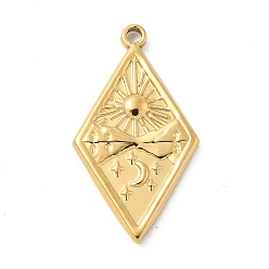 Золотой 304 подвески из нержавеющей стали, ромб с подвеской в виде солнца и луны, золотые, 25.5x14x2 мм, отверстие : 1.6 мм