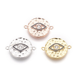 Mixed Color Brass Micro Pave Cubic Zirconia Links, Clear, with Enamel, Lead Free & Cadmium Free, Flat Round with Eye, Mixed Color, 14.5x19x2mm, Hole: 1.2mm