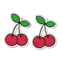 Вишня Непрозрачные печатные акриловые подвески, фрукты, вишня, 49x35x4 мм, отверстие : 2.5 мм