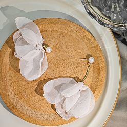 Белый Серьги-гвоздики из сплава и ткани, украшения для женщин, цветок, платина, белые, 70~90x60~70 мм