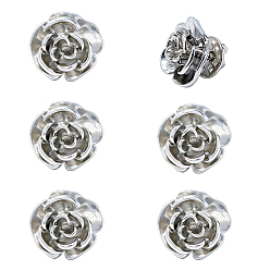 Platinum 6Pcs Rose Flower Alloy Lapel Pin Backs for Backpack Clothes, Platinum, 19x19.5mm