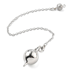 Платина Латунный маятник для биолокации большие заостренные круглые подвески, с когтя омара застежками и цепи, стойки покрытие, платина, 230 мм, отверстие : 1.6 мм