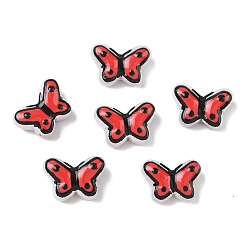 Красный Прозрачные стеклянные эмалевые бусины, бусины ручной работы, бабочка, окрашенная и подогревом, красные, 10x14~14.5x6~6.5 мм, отверстие : 1 мм
