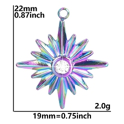 Rainbow Color Шкентели нержавеющей стали, со стразами, звезда, Радуга цветов, 22x19x4 мм, отверстие : 1 мм