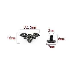 Gunmetal Zinc Alloy Decorative Buttons, Skull, Gunmetal, 1.6x3.25cm