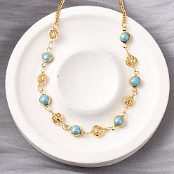 Золотой 304 из нержавеющей стали Снаряженная цепи ожерелья, круглые стеклянные бусины ожерелья для женщин, золотые, 16.65 дюйм (42.3 см)