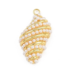 Настоящее золото 18K Подвески из искусственного жемчуга в форме ракушки из латуни и АБС-пластика, стойки покрытие, долговечный, без кадмия и без свинца, реальный 18 k позолоченный, 33x18x10 мм, отверстие : 2.5 мм