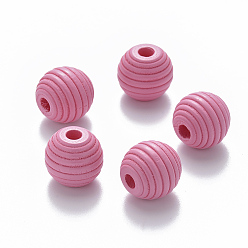 Hot Pink Painted Natural Wood Beehive European Beads, Large Hole Beads, Round, Hot Pink, 18x17mm, Hole: 4.5mm