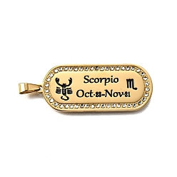 Скорпион Овальные с 12 созвездием 304 подвесками из нержавеющей стали со стразами, с эмалью, ионное покрытие (ip), реальный 18 k позолоченный, Скорпион, 46x19x2 мм, отверстие : 6x3.5 мм