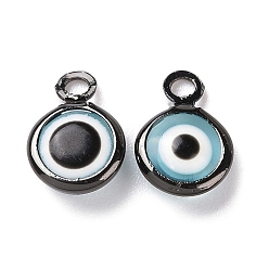 Черный Цвет Металла Подвески ручной работы сглаз, с латунной фурнитурой , плоско-круглые, синие, металлический черный , 10x6.5x3 мм, отверстие : 1.5 мм