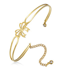 Золотой 304 женские браслеты-манжеты из нержавеющей стали, бантом, золотые, 6.30 дюйм (16 см)