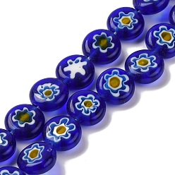 Средно-синий Handmade millefiori lampwork beads strands, плоско-круглые, светло-синий, 10x3.5 мм, отверстие : 0.8 мм, около 38 шт / нитка, 14.65'' (37.2 см)