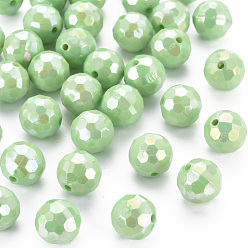 Light Green Opaque Acrylic Beads, Faceted, Dyed, AB Color, Round, Light Green, 12x11.5mm, Hole: 1.8mm, about 560pcs/500g
