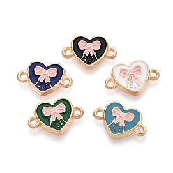 (52) Непрозрачная лаванда Подвески из сплава эмали, сердце с бантовыми звеньями, без кадмия и без свинца, золотой свет, разноцветные, 10x14.5x1.5 мм, отверстие : 1.2 мм
