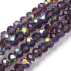 Темно-синий  Шифер Гальванизируйте прозрачное стекло бисер нитей, рондель, с покрытием AB цвета, с половиным покрытием, граненые, темный сланец синий, 4x3 мм, отверстие : 1 мм, около 145~148 шт / нитка, 17.83~18.31'' (45.3~46.5 см)