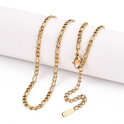 Настоящее золото 18K 3мм 304 ожерелья из нержавеющей стали с цепочкой Фигаро, ионное покрытие (ip), реальный 18 k позолоченный, 15.75 дюйм (40 см)