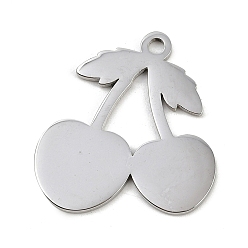 Нержавеющая Сталь Цвет 304 подвески из нержавеющей стали, вишневое очарование, анти-тускнение, цвет нержавеющей стали, 27.5x26x1.5 мм, отверстие : 2 мм