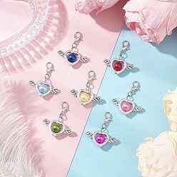 (52) Непрозрачная лаванда АБС-пластик имитация жемчуга подвесные украшения, крылья и сердце, со сплавочной фурнитурой, разноцветные, 31.5 мм