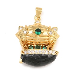 Verde Micro latón allanan colgantes cúbicos del zirconia, con esmalte, dijes con forma de dirigible, sin plomo y cadmio, chapado en rack, larga duración plateado, real 18 k chapado en oro, verde, 28.5x23x11 mm, agujero: 3.5x5.5 mm