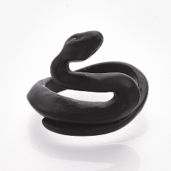 Black Alloy Cuff Finger Rings, Snake, Black, Size 7, 17mm