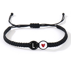 Letter L 304 Браслеты из плетеных бусин с буквами алфавита из нержавеющей стали, Регулируемые украшения из плетеного нейлонового шнура для женщин и мужчин, белые, Письмо L, 11.02 дюйм (28 см)