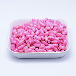 Hot Pink Spray Painted Drawbench Acrylic Beads, Oval, Hot Pink, 12x6mm, Hole: 1mm, about 2000pcs/500g