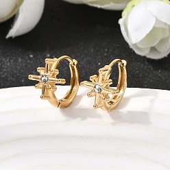 Настоящее золото 18K Звезда 304 из нержавеющей стали горный хрусталь серьги обруча, ионное покрытие (ip), реальный 18 k позолоченный, 13x10x14.5 мм