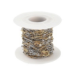 Golden & Stainless Steel Color Ion Plating(IP) 304 Stainless Steel Textured Bar Link Chains, Soldered, with Spool, Golden & Stainless Steel Color, 12.5x2x0.9mm, 3.5x2.5x0.4mm, about 32.81 Feet(10m)/Roll