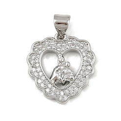 Платина Латунные микро проложить кубического циркония подвески, без кадмия и без свинца, религия, сердце, платина, 18.5x17.5x2.5 мм, отверстие : 4.5x3.5 мм