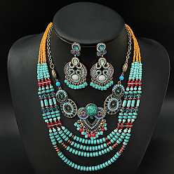 (52) Непрозрачная лаванда Бирюзовые ювелирные наборы, со сплавом, стекло, фурнитура из бисера и страз, разноцветные, 23.62 дюйм (600 мм), серьги: 65 mm длиной