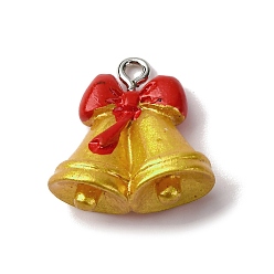 Christmas Bell Рождественские подвески из непрозрачной смолы, с железной платиной петлей, Рождественский колокольчик, 20x19x9.5 мм, отверстие : 2 мм