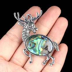 Раковина Женские броши с оленями из натуральных ракушек и сплавов пауа, античное серебро, 50x40 мм