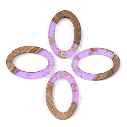 Lilac Transparent Resin & Walnut Wood Pendants, with Gold Foil, Oval, Lilac, 29x19.5x3mm, Hole: 1.8mm