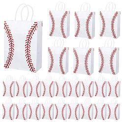 Baseball 32 шт. бумажные подарочные пакеты, сумки для покупок с ручками из бумажной веревки, прямоугольник с рисунком, белые, бейсбол, 21.1x14.8x0.2 см