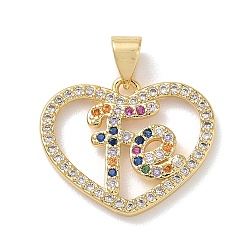Настоящее золото 18K Латунные микро проложить кубического циркония подвески, сердце с подвесками, стойки покрытие, долговечный, без кадмия и без свинца, реальный 18 k позолоченный, 16.5x20x2.5 мм, отверстие : 4.5x3.5 мм