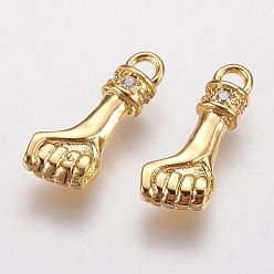 Золотой Латунные микро проложить кубического циркония подвески, кулак, золотые, 14.5x6x2.5 мм, отверстие : 2 мм