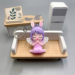 Лиловый Брелок из ПВХ-сумки в виде кролика-ангела, Мультяшное подвесное украшение для рюкзака, сирень, 61x43 мм