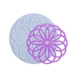 Flower DIY Cup Mat Silicone Molds, Resin Casting Molds, for UV Resin & Epoxy Resin Craft Making, Flat Round, Flower Pattern, 205x5.5mm