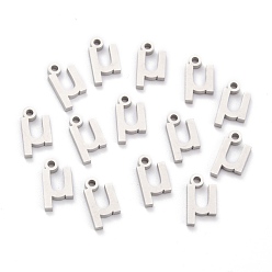 Letter M Не тускнеющие 304 подвески из нержавеющей стали, матовый стиль, греческий алфавит, цвет нержавеющей стали, letter.m, letter.m: 11x6x1.5 мм, отверстие : 1.5 мм