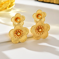 Golden Iron Stud Earrings for Women, Flower, Golden, 56x35mm