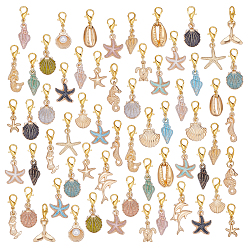 (52) Непрозрачная лаванда 31 шт. подвесные украшения из сплава смешанной формы с морской тематикой, с золотистыми застежками из сплава омара, разноцветные, 26~37 мм