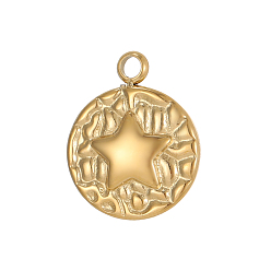 Настоящее золото 14K 304 прелести нержавеющей стали, плоские круглые со звездой, ионное покрытие (ip), реальный 14 k позолоченный, 15x12 мм, отверстие : 1.5 мм