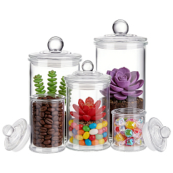 Clear Column Glass Storage Jar with Lid, Storage Containers, with PVC Adhesive Sticker, Clear, 58~98x89~210mm
