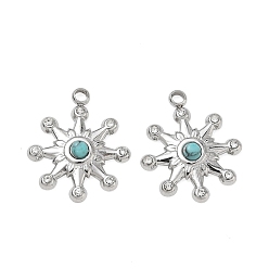 Color de Acero Inoxidable Pendientes de material sintético de color turquesa, 304 Dijes de acero inoxidable con forma de copo de nieve de cristal y diamantes de imitación, engastados en bisel, color acero inoxidable, 19x16x3 mm, agujero: 2 mm