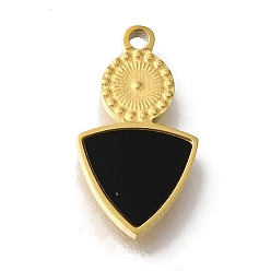 Золотой Ионное покрытие (ip) 304 подвески для ручной полировки из нержавеющей стали, с черной акриловой, треугольник и плоский круглый, золотые, 15x8.5x2 мм, отверстие : 1.2 мм