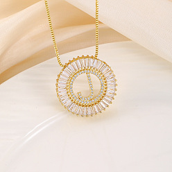 Letter J Кольцо из латуни с прозрачными кубическими цирконами и подвеской в виде буквы, цепочка-коробка, золотые, буква J, 17.72 дюйм (45 см)